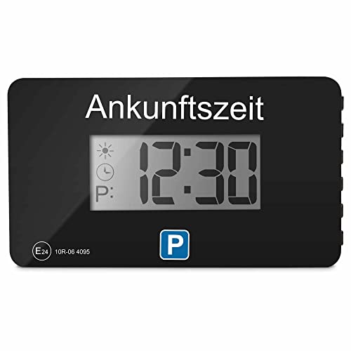 Parkwächter Automatische Parkscheibe gemäß der Straßenverkehrsordnung, Digitale Parkscheibe für das Auto, Elektronische Parkuhr, Schwarz, 105 x 60 x 13 mm