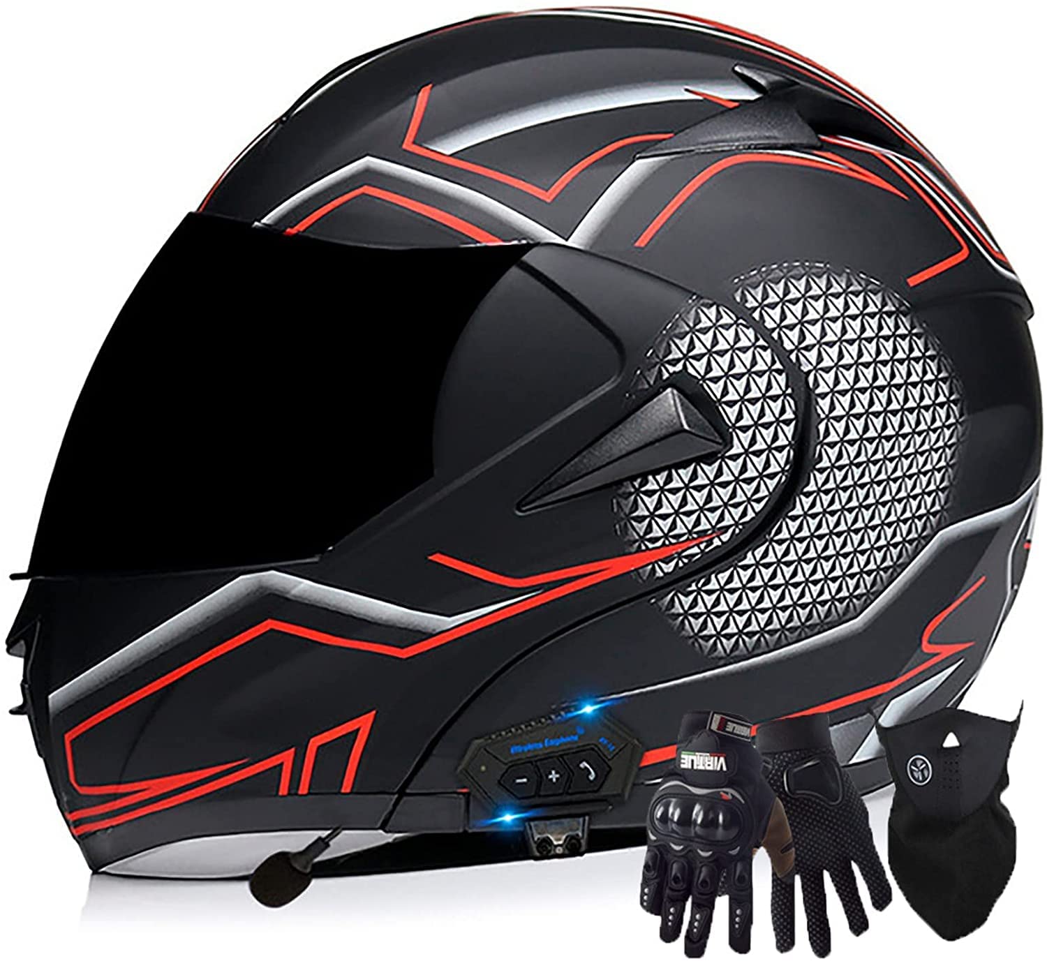 Modulare Motorradhelme Bluetooth Helm DOT/ECE-Zertifizierung Klapphelm Motorradhelme Touring-Helme Integrierter Bluetooth-Kopfhörer Mit Lautsprechern Für Automatisches Beantworten