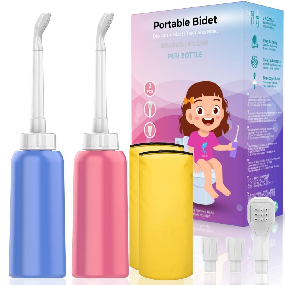 Dazzluxe 2 Tragbare Bidets Mit 2 Düsen + Skalierbarem Schlauch, 17 Oz Tragbares Persönliches Reisebidet, Umgedrehte Postpartale Dammflasche Für Die Intimpflege Beim Camping Und Reisen,Style a