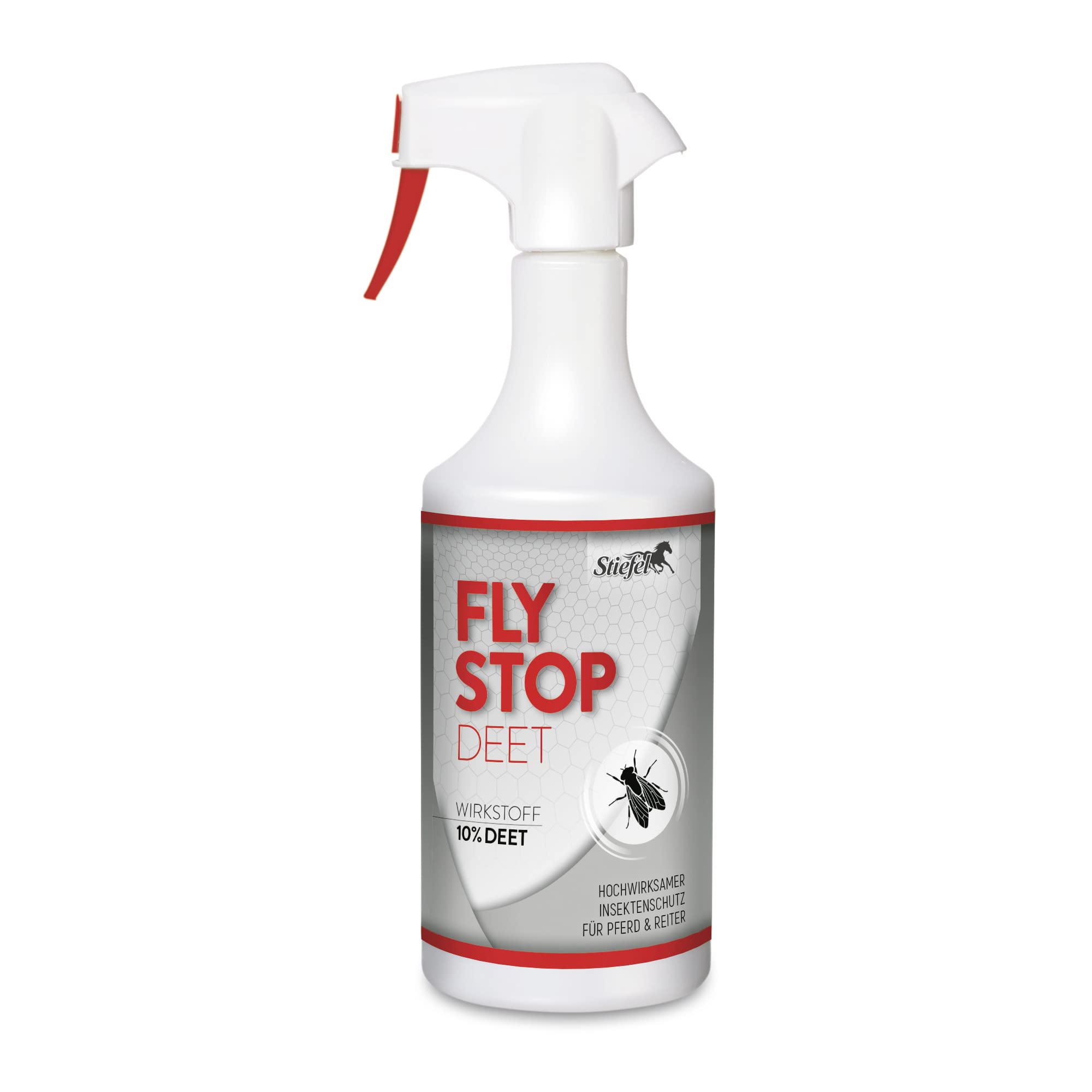 Stiefel Flystop DEET für Pferde, hochwirksamer Insektenschutz für Pferd & Reiter, beinahe geruchslos, Fliegenspray gegen Mücken, Bremsen, Zecken, mehrere St&en Wirksamkeit, Wirkstoff DEET, 650ml