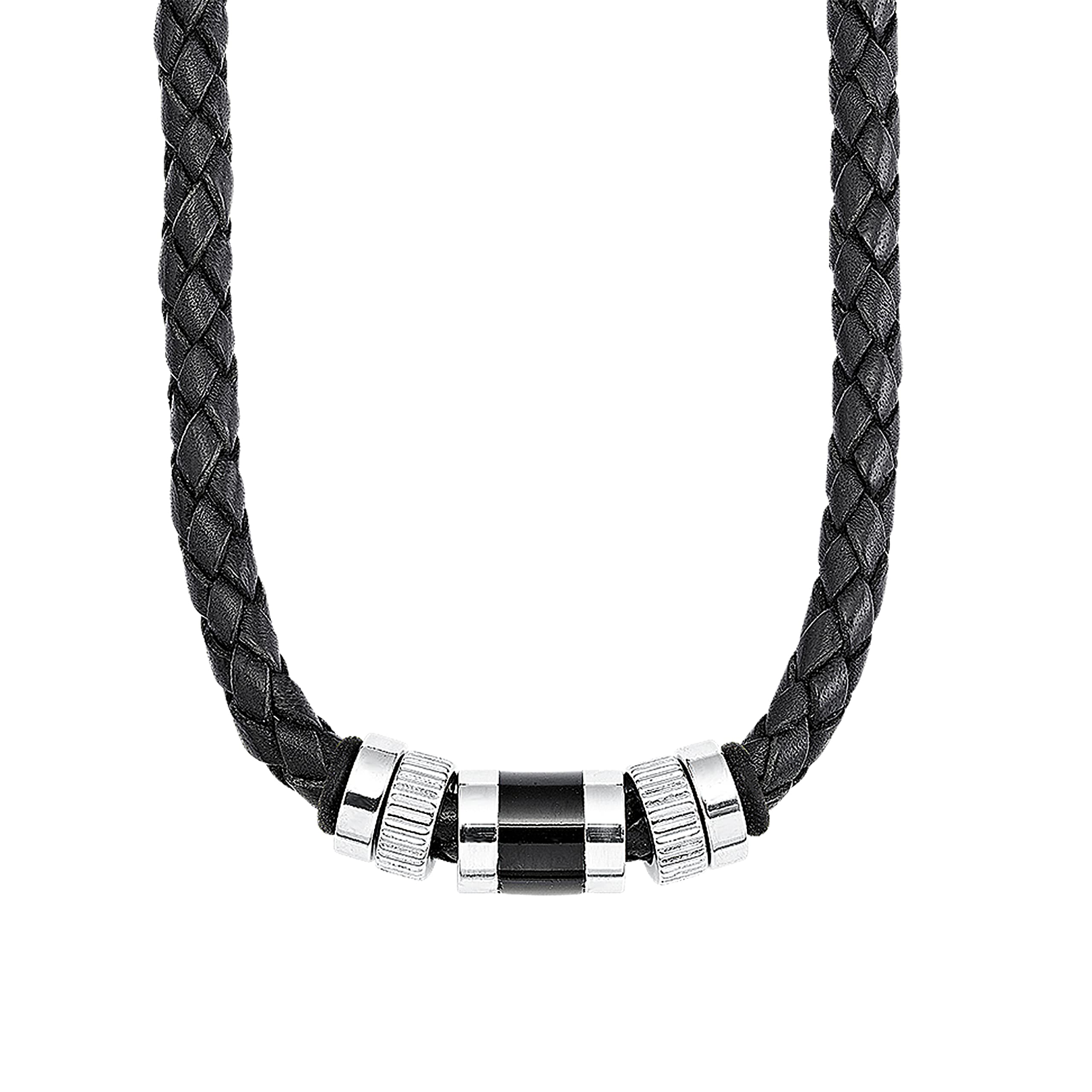 s.Oliver Halsband Edelstahl Leder Herren Halsschmuck, 45+3 cm, Silber, Kommt in Schmuck Geschenk Box, 9066681