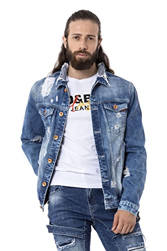 Cipo & Baxx Herren Denim Jacke Jeansjacke Destroyed Used Freizeitjacke CJ291 Blau XL