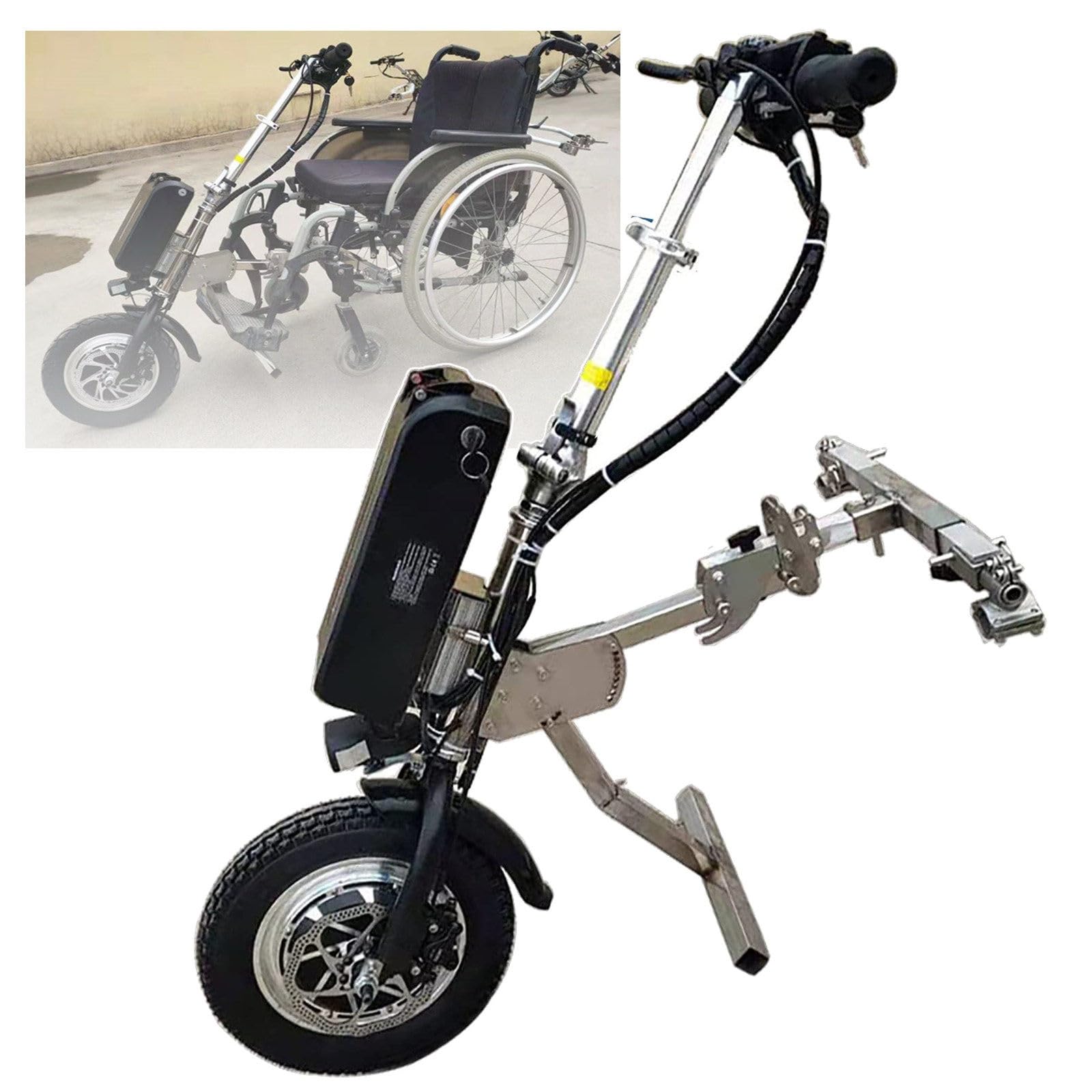 JMbpkduHs Elektrisches Handbike Für Rollstühle, 500 W Elektrisches Handbike Für Rollstühle, 3 Geschwindigkeiten/Mit Frontlicht, 48 V 15 Ah Lithiumbatterie, Reichweite 65 Km