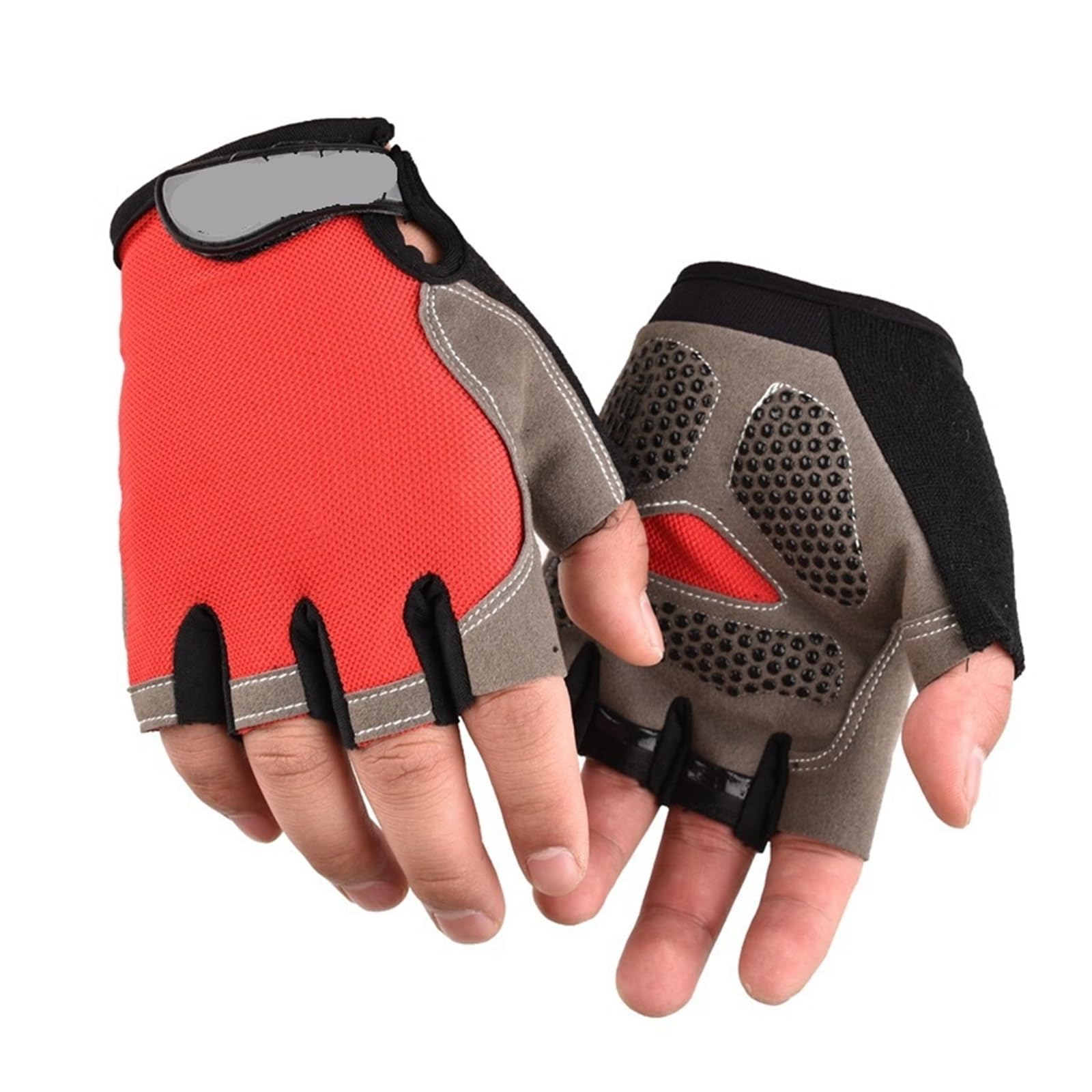 LYHYDMA Fitness-Handschuhe rutschfeste, stoßdämpfende, atmungsaktive Halbfingerhandschuhe, atmungsaktive Fahrradhandschuhe for Fitness, Fitnessstudio, Bodybuilding, Training, Sporthandschuhe(Red B,L)