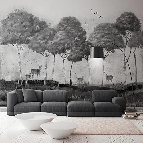 XLMING Hand Gezeichnet Elch Wald Schwarz Und Weiß 3D Tapete Home Dekoration Wohnzimmer Sofa Schlafzimmer Tv Hintergrund Wand-150cm×105cm