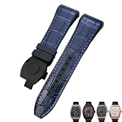 NEYENS Uhrenarmband für Franck Muller, 28 mm, Rindsleder, Silikon, Nylon-Gummi, Faltschnalle, Uhrenarmbänder für Herren, 28mm, Achat