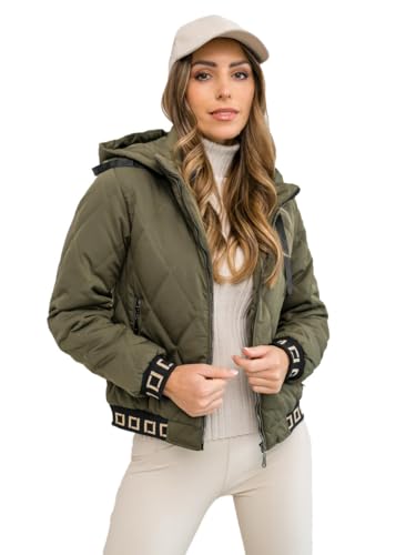 BOLF Damen Übergangsjacke Steppjacke Stehkragen Daunenjacke Reißverschluss Sportjacke Zip Wärme Freizeit Sport Basic Outdoor Casual Style 16M9085 Khaki L [D4D]