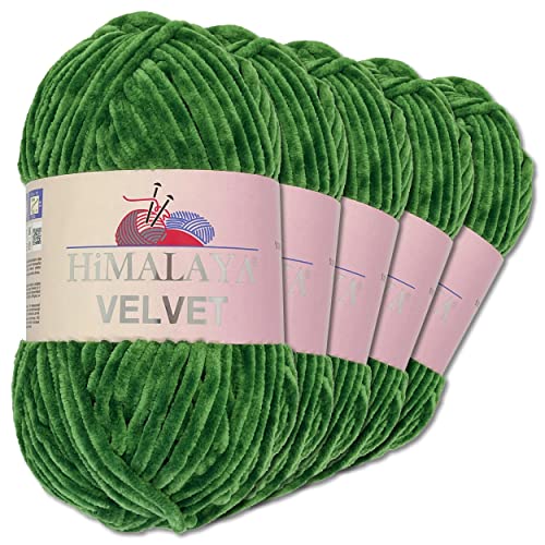 Frida's Wollhaus Himalaya 5 x 100 g Velvet Chenille-Wolle Handarbeit Amigurumi 42 Farben (90060 | Grün)