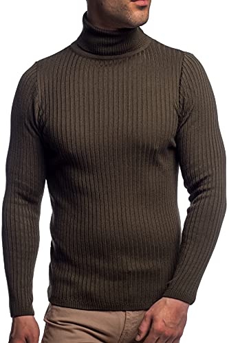 Karl's People Herren Feinstrick Rollkragenpullover K-107 (Small, Khaki)