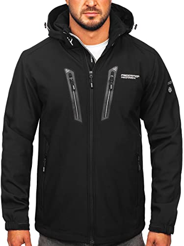 BOLF Herren Softshelljacke Übergangsjacke mit Kapuze Regenjacke Funktionsjacke Winddicht Wasserdicht Sportjacke Trekkingjacke Atmungsaktiv Outdoor Style WX086 Schwarz-Silber XL [4D4]