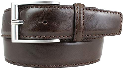 BELTINGER Gürtel aus Vollrindleder mit Naht 4 cm | Ledergürtel für Damen Herren 40mm | Bombierter Jeans-Gürtel Schnalle Silber | Braun 110cm