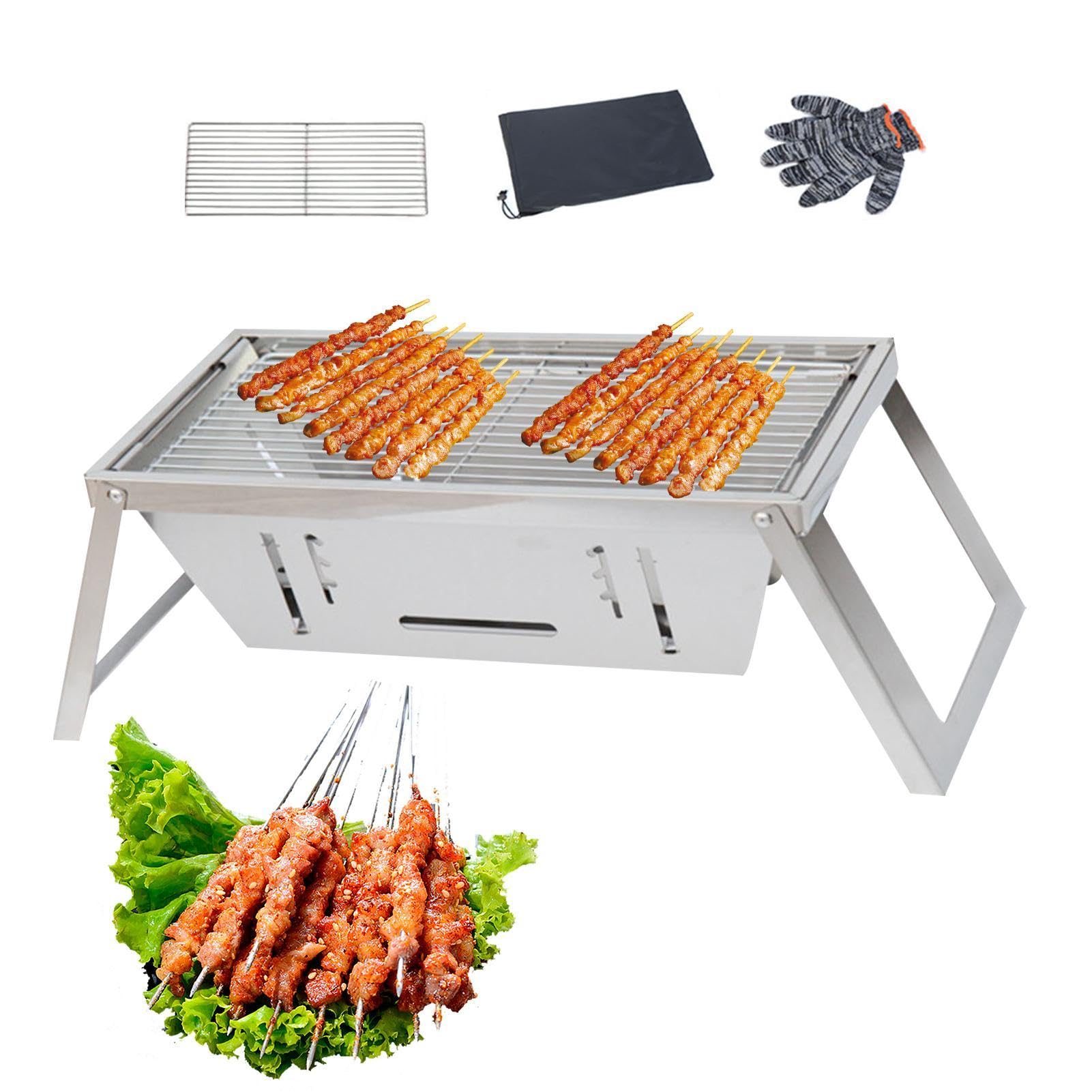 Takluu Klappbarer Holzkohlegrill, tragbarer Camping-Holzkohlegrill | Klappbarer Barbecue-Grill | Edelstahl verdickter Barbecue-Grill, faltbarer BBQ-Grill für den Picknick-Einsatz