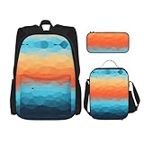 WURTON Trendiger Rucksack, Lunchbox, Federmäppchen, 3-in-1, verstellbares Rucksack-Set mit Farbverlauf, Schwarz , Einheitsgröße