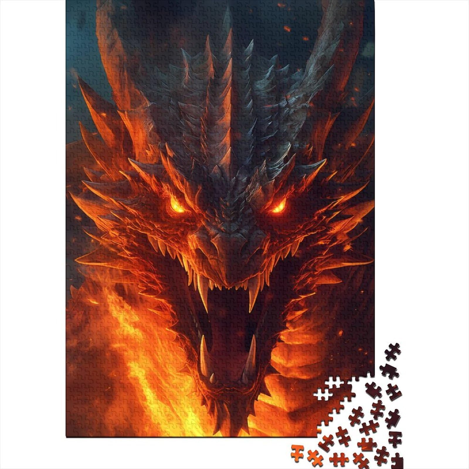 Puzzle mit 1000 großen Teilen für Erwachsene, brennender Drache, Holzpuzzle, Puzzle für Erwachsene, Teenager, Weihnachtspuzzle, Geschenke für Frauen, 75 x 50 cm