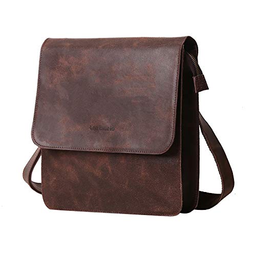 Leathario Herren Umhängetasche Leder Schultertasche klein Messenger Bag Retro Freizeit Kaffee