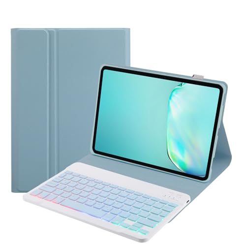 SUEEWE Tastatur Hülle für Xiaomi Redmi Pad SE 11" 2023, TPU Rückseite Hülle mit 3 Bereich 7 Farbe Beleuchtete Abnehmbarer QWERTZ Tastatur, Blau