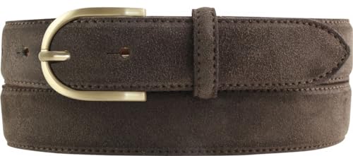 BELTINGER Damen-Gürtel aus Veloursleder 3,0 cm | Velour-Ledergürtel für Damen 30mm | Wildleder-Gürtel mit runder, goldener Gürtelschließe | Dunkelbraun 105cm