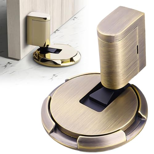 Magnetic Door Stopper for bottom of door, Punch-Free Mechanical Silent Floor Door Stop, Mechanical Floor Door Stopper, Adjustable Height Door Holder (Green Bronze)