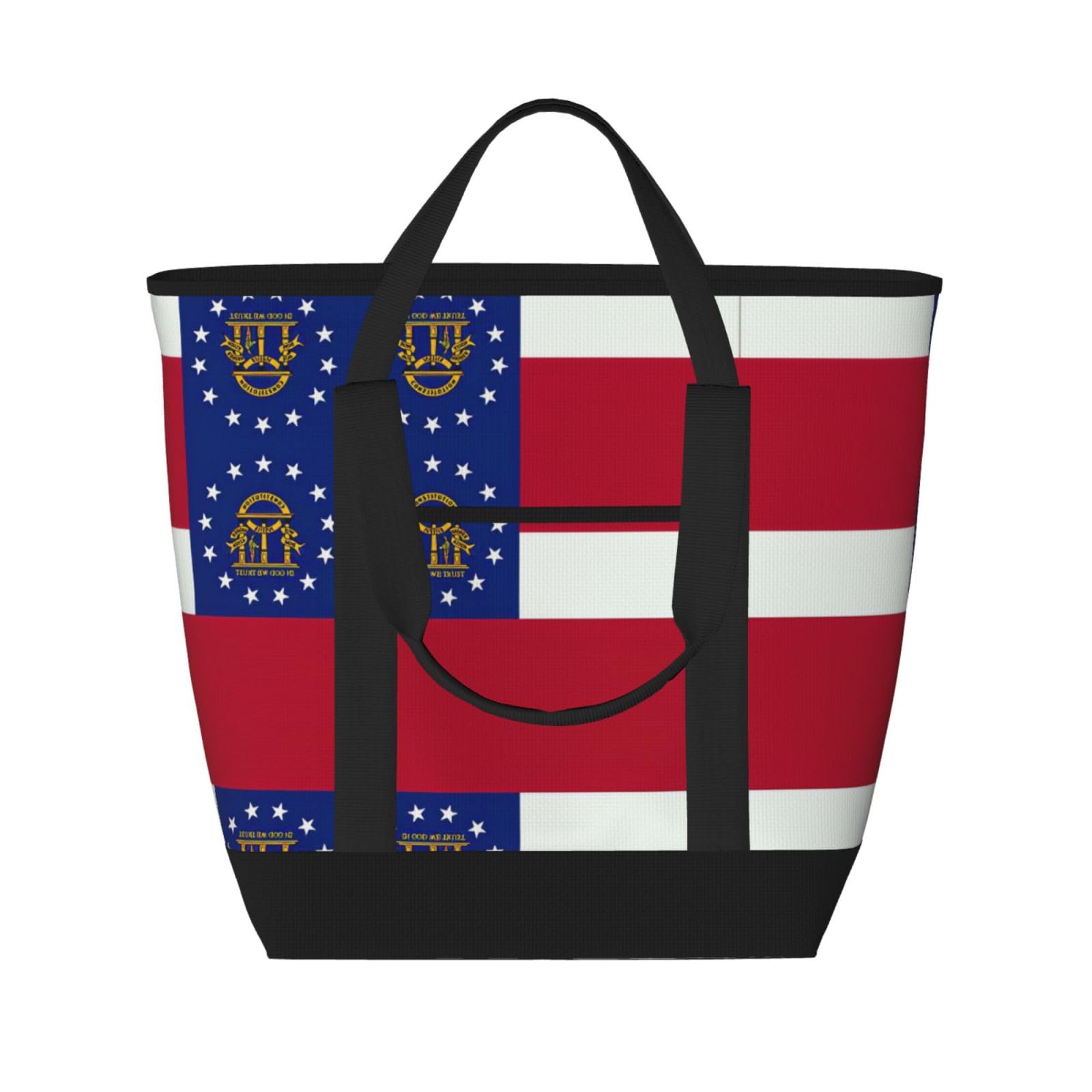 YQxwJL Isolierte Kühltasche mit Georgia-Flagge, großes Fassungsvermögen, Einkaufstasche, Reisetasche, Strand, wiederverwendbare Einkaufstasche für Erwachsene, Schwarz, Einheitsgröße, Schwarz ,