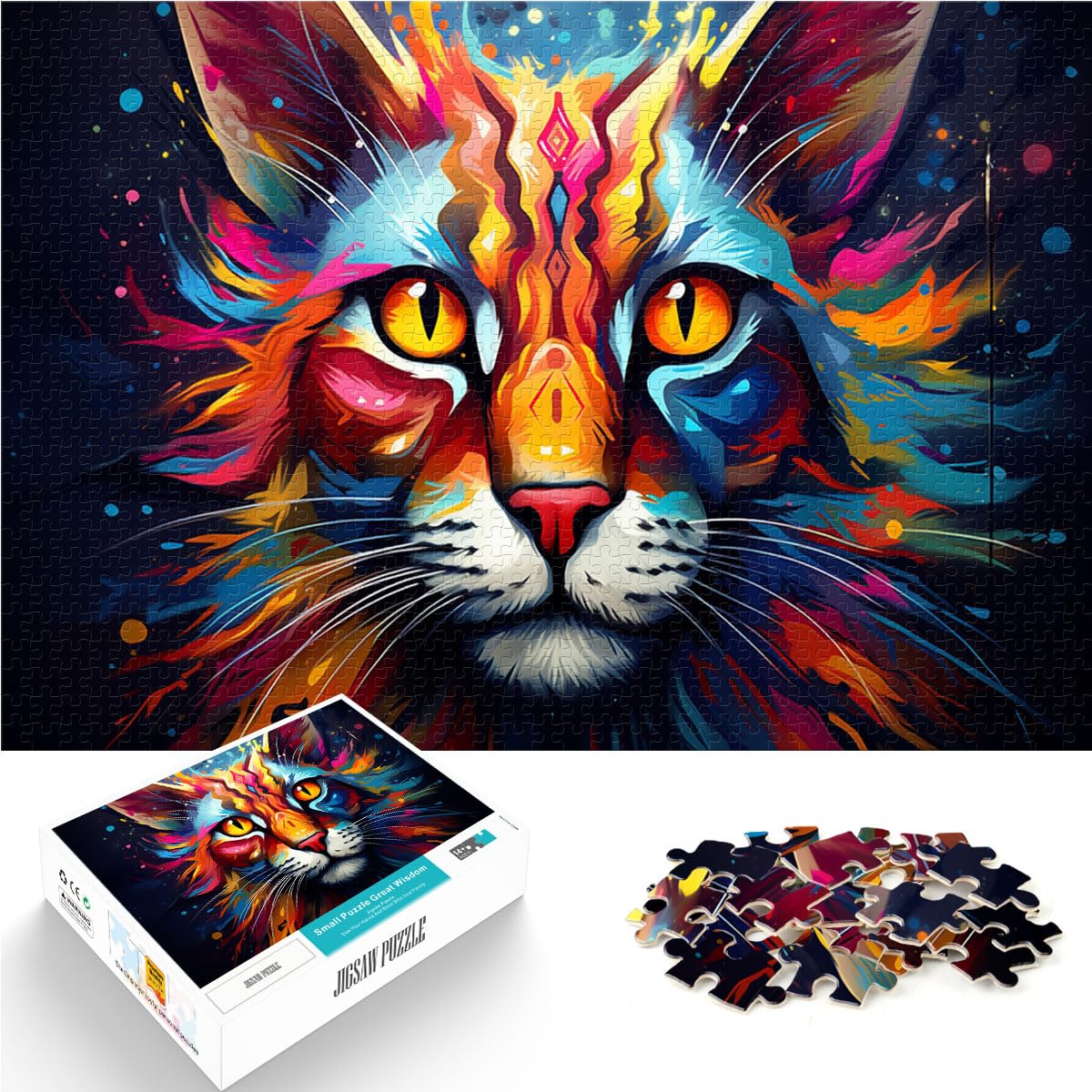 Puzzle-Geschenk, Savannenkatzen, farbenfrohe psychedelische Puzzles für Erwachsene, 1000 Puzzle-Spielzeug, Holzpuzzle, einzigartige Heimdekoration und Geschenke, 1000 Teile (50 x 75 cm)