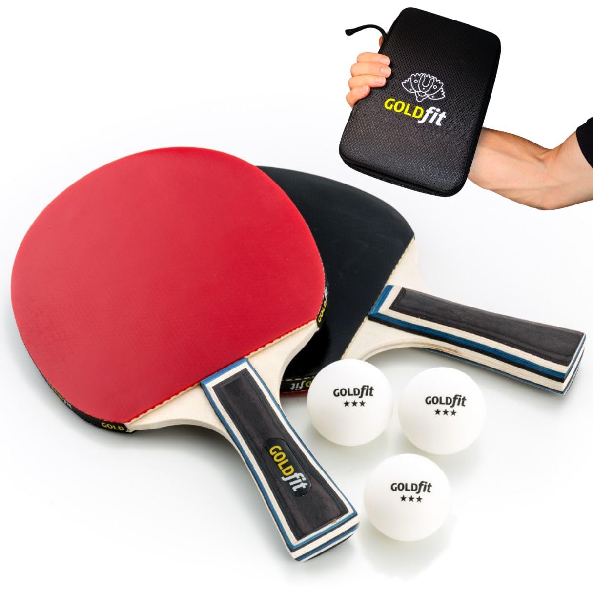 GOLDFIT | Set Tischtennisschläger Profi Tischtennis Set mit Schutzhülle und 3 Bällen | Professionelle Qualität für alle Spielniveaus