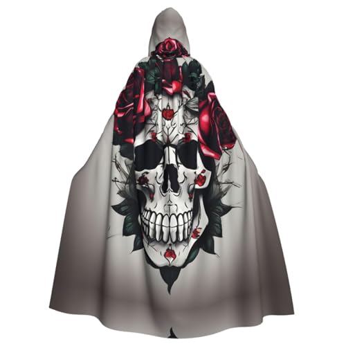 WURTON Roter Rosen-Totenkopf-Druck, Eleganz, Kapuzenumhang für Halloween, Karneval, Mottopartys, Cosplays, Erwachsene, Unisex