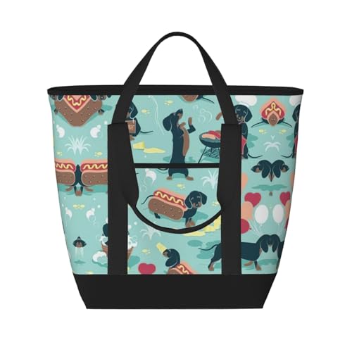 YQxwJL Hot Dogs und Limonade Print Große Kapazität Tote Bag Isolierte Lunchtasche Wiederverwendbare Einkaufstasche mit Reißverschluss für Damen und Herren