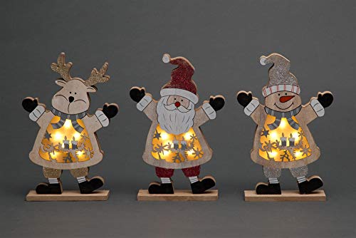 SHATCHI LED Holz Weihnachten Weihnachtsmann Schneemann Rentier Xmas Home Indoor Tischdekoration Ornamente Mittelstück 27 cm Holz