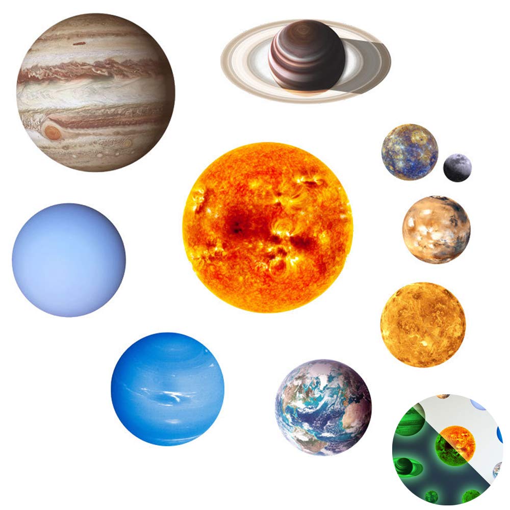 10 Stück Sonnensystem, leuchtende Wandaufkleber, leuchten im Dunkeln, Planeten im Weltraum, Wandsticker für Kinder, Baby, Schlafzimmer, Wohnzimmer, Kinderzimmer, Dekoration