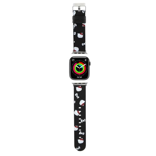 Hello Kitty Uhrenarmband HKAWMPSAPSK für Apple Watch 38/40/41mm Schwarz Gürtel Heads & Bows Pattern