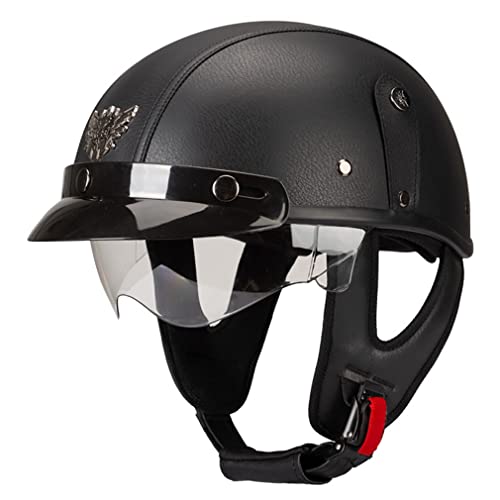 Retro Motorradhelm Leder Halbhelme Halbschalenhelm Jethelm ECE/DOT Zertifiziert Open Face Helm Rollerhelm Mopedhelm Cruiser Chopper Helm Anti-Collision Helmet Scooter-Helm