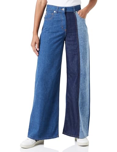 Love Moschino Women's 5 Pockets Wide Leg Trouser Casual Pants, Blue Denim, 28