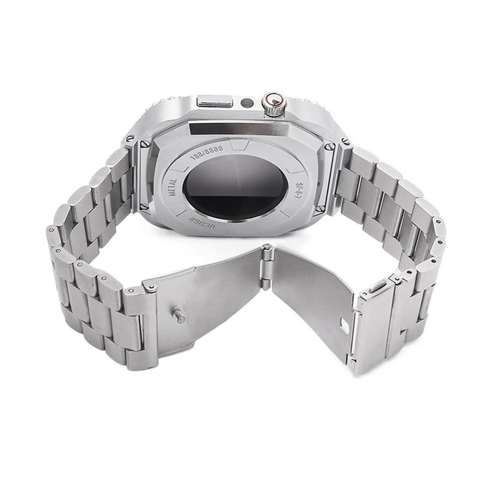 KANUZ Modifikationsset, Metall-Lünettenrahmen für iWatch 8, 7, 6, 5, 4 SE, Stahlband und Gummi-Uhrenarmband für Apple Watch Case Band 7, 45 mm, 44 mm (Farbe: Silber, Stahl, Größe: 45 mm)