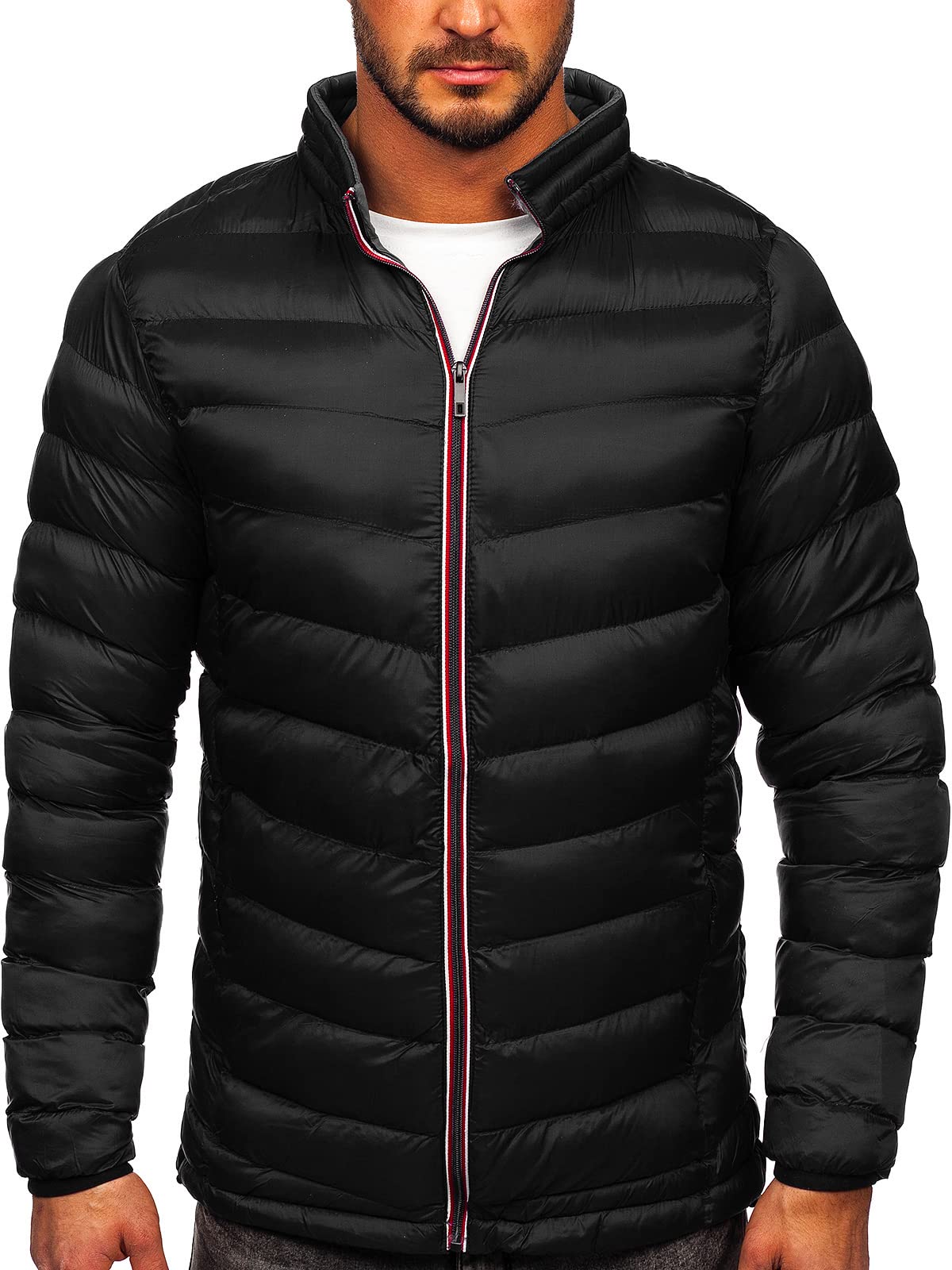 BOLF Herren Übergangsjacke Steppjacke Daunenjacke Sportjacke Leichte Freizeitjacke Reißverschluss Casual Style 1100 Schwarz XXL [4D4]