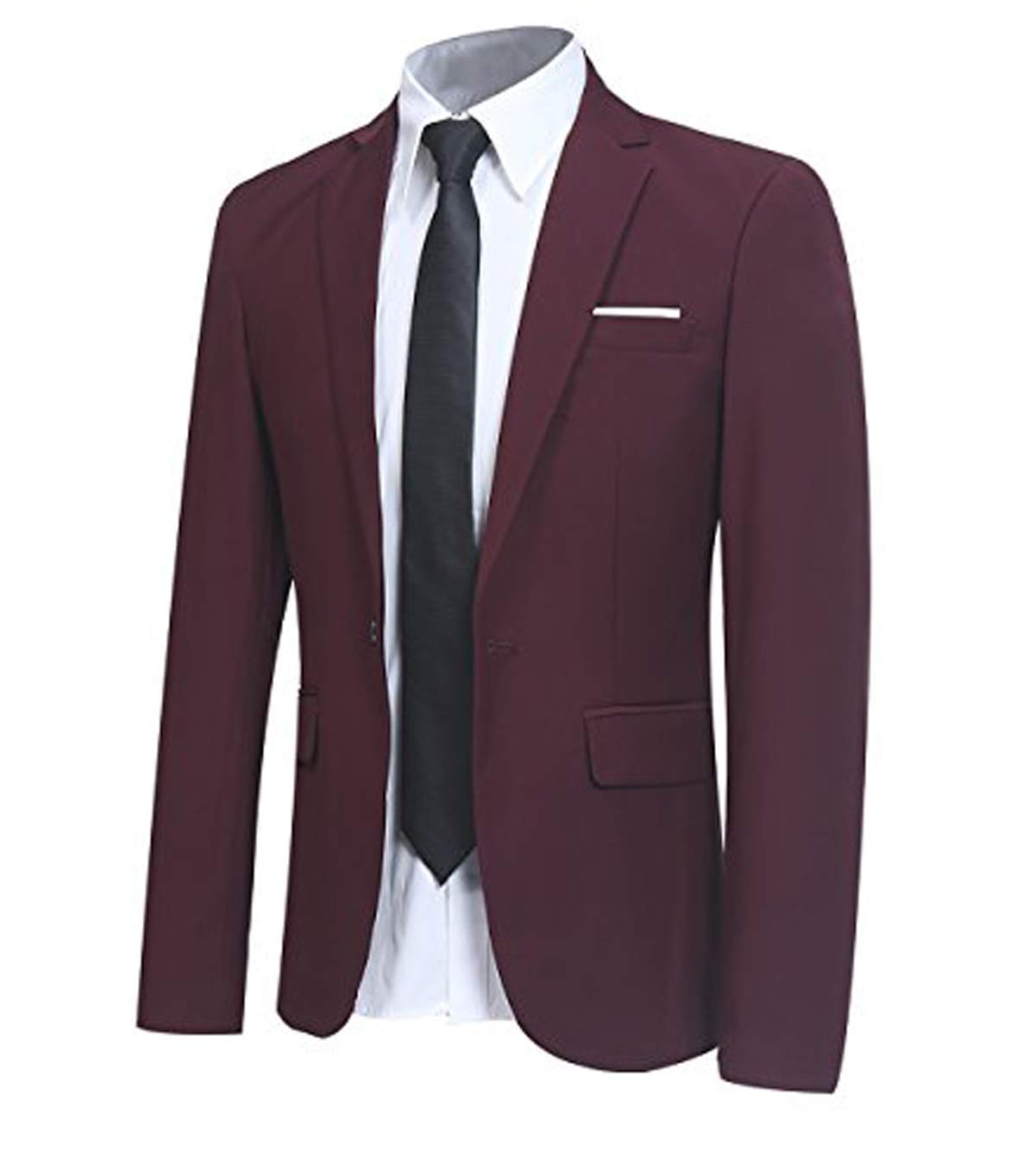 Allthemen Sakko Herren Slim Fit Sportlich Anzugjacke Herren Blazer für Business Hochzeit Freizeit Weinrot S