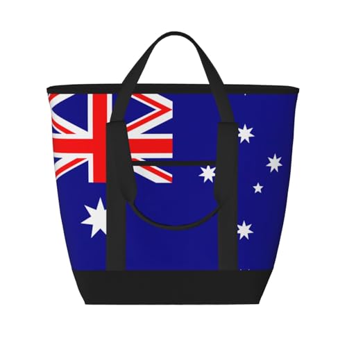 YQxwJL Einkaufstasche mit australischem Flaggenaufdruck, großes Fassungsvermögen, isolierte Lunchtasche, wiederverwendbare Einkaufstasche mit Reißverschluss für Damen und Herren