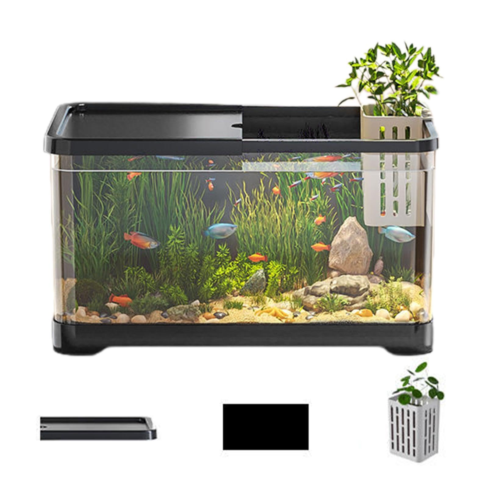 Aquarium-Set, kleines Betta-Fischtank, dekoratives Salzwasser-Aquarium-Set, vielseitiges Aquarium, Fischaquarium mit Korb für Goldfische, Guppy, Garnelen, Quallen