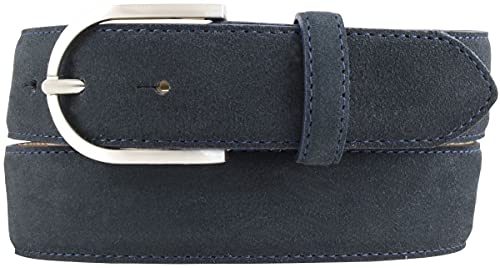 BELTINGER Damen-Gürtel aus Veloursleder 3,5 cm | Velour-Ledergürtel für Damen 35mm | Wildleder-Gürtel mit runder Gürtelschließe | Dunkelblau 110cm