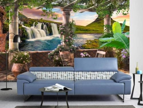 Balkon Wasserfall Fluss Natur 3D Tapete Poster Restaurant Schlafzimmer Wohnzimmer Sofa TV Dekorative Wand-430cm×300cm