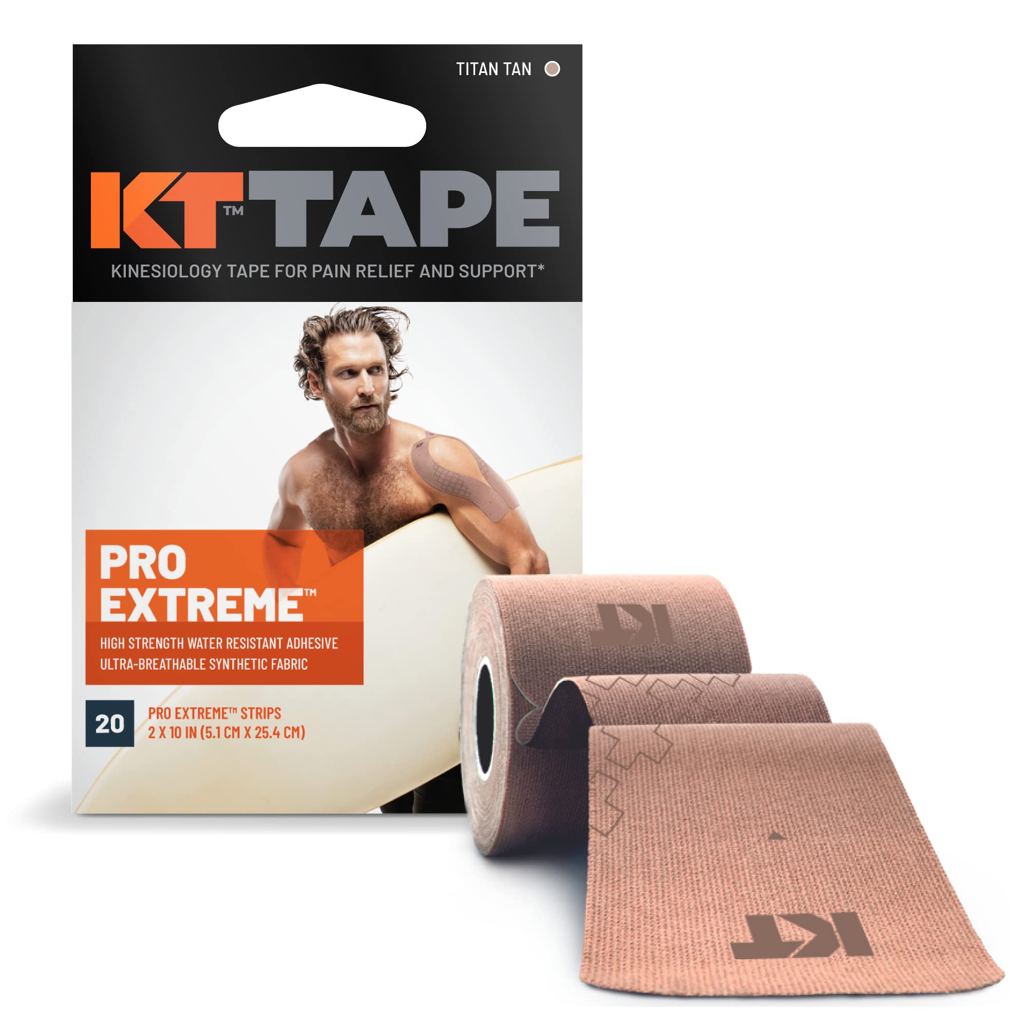 KT Tape Unisex – Erwachsene 10000749 Pro Extreme Therapeutisches elastisches Kinesiologie-Tape, Titan Tan, 20 Count, 10” Strips