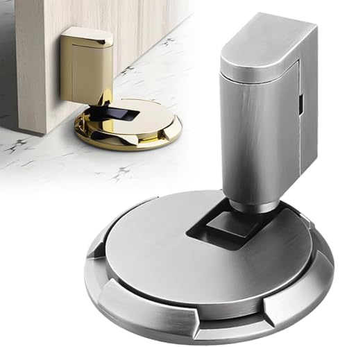 Magnetic Door Stopper for bottom of door, Punch-Free Mechanical Silent Floor Door Stop, Mechanical Floor Door Stopper, Adjustable Height Door Holder (Silver)