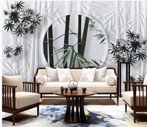 Bamboo Forest Weiß Geometrische Kreise 3D Tapete Poster Restaurant Schlafzimmer Wohnzimmer Sofa TV Dekorative Wand-400cm×280cm