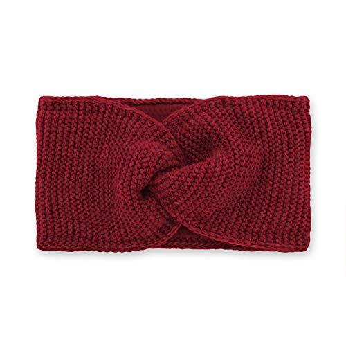 fiebig Stirnband in Strick & vorne verknotet | Strick Kopfband aus Wollmix | Angenehmes Material mit Fleeceinnenfutter | Made in Europe (Bordeaux)