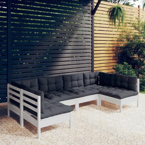 Juroupi 6-tlg. Garten-Lounge-Set mit Kissen Lounge MöBel Outdoor TerrassenmöBel Balkon MöBel Set Balcony Furniture Weiß Kiefer Massivholz - 3097152