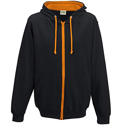 Just Hoods - Unisex Kapuzen-Sweatjacke/Jet Black/Orange Crush, XXL