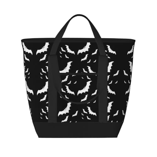 YQxwJL Halloween Tragetasche mit fliegenden Fledermäusen, großes Fassungsvermögen, isolierte Lunchtasche, wiederverwendbare Einkaufstasche mit Reißverschluss für Damen und Herren