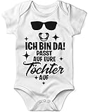 miKalino Babybody kurzarm Ich bin da! Passt auf eure Töchter auf. 100% handbedruckt in Deutschland - bei 60 Grad waschbar - mit Spruch, Farbe:weiss, Grösse:80