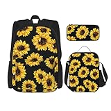 Sunflower.. Print Trendy Rucksack Taschen Lunchbox und Federmäppchen 3 in 1 Verstellbarer Rucksack Set, Schwarz, One Size, Schwarz , Einheitsgröße