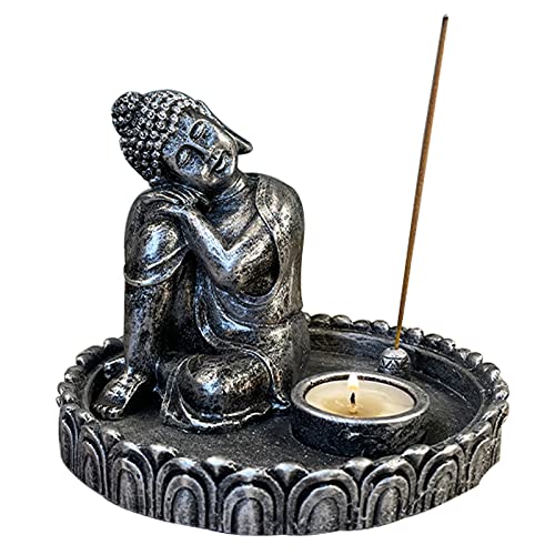 Uziqueif Tabletop Buddhismus Kerzenständer Candlestick - Home Zen Garten Buddha Statue Kerzenhalter Räucherstäbchenhalter Set für Dekor Entspannung Meditation (Ohne Kerzen und Weihrauch)