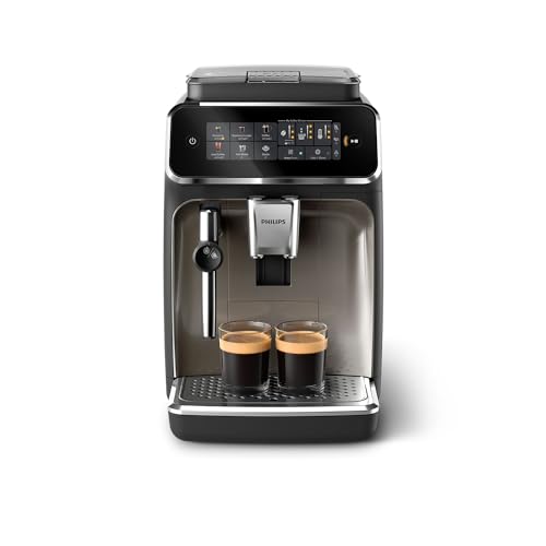 Philips 3300 Series Vollautomatische Espressomaschine - 5 Getränke, Intuitives Touch-Display, Klassischer Milchaufschäumer, SilentBrew, 100% Keramikmahlwerk, AquaClean Filter. Schwarzchrom (EP3326/90)